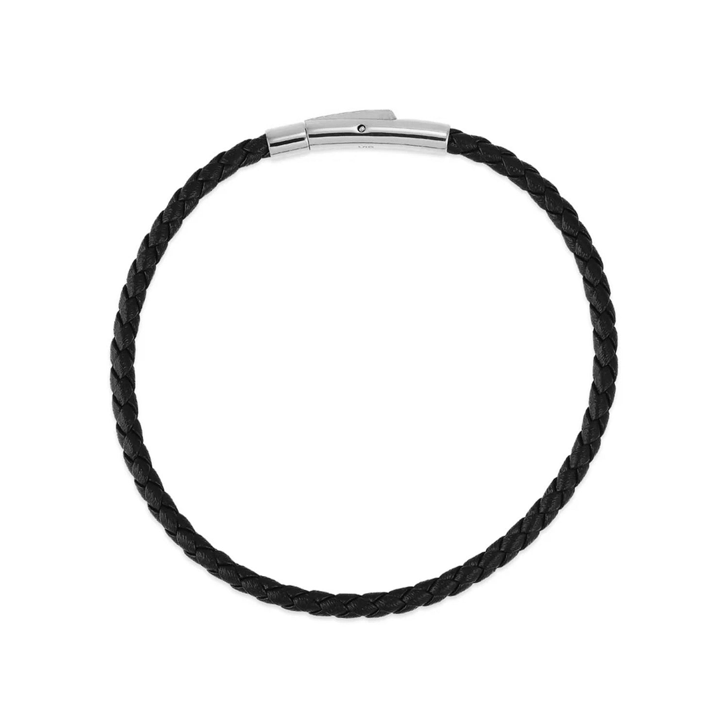 MAEND - Sort læder armbånd, 3 mm - Rustfrit stål og læder