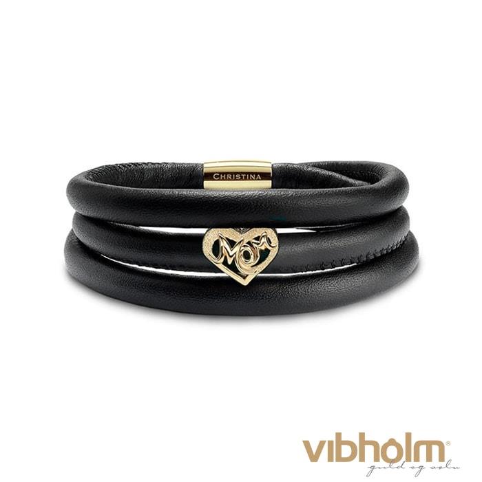 Christina Jewelry & Watches - Mors dag Kampagne armbånd - læder m/forgyldt charm 605-MOM18-G