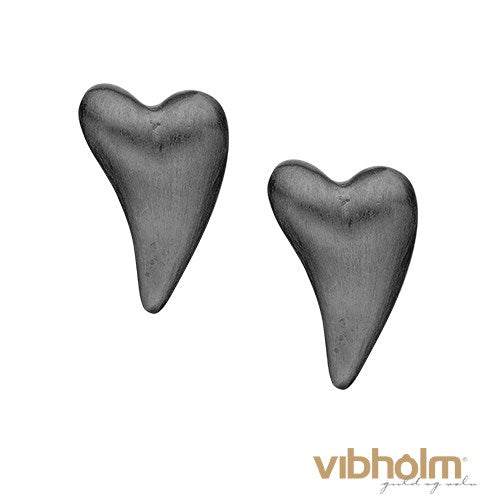 Christina Jewelry & Watches - Brushed Hearts Ørestikker - sort ruthineret sølv 671-B09